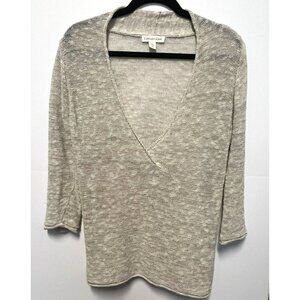 Coldwater Creek Sweater Top Women's S Beige Linen Blend Open Knit Minimalist 3/4